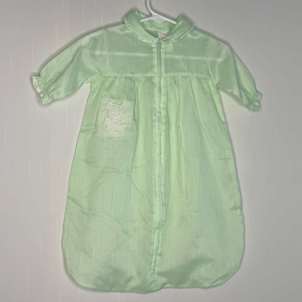 Nat’s Tiny Tot Light Green Bear Sleep Sack Embroidered Bear Zipper VTG Newborn